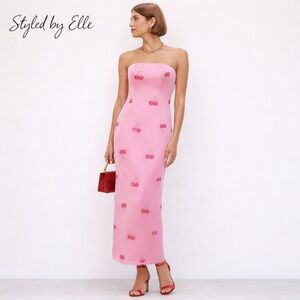 Leo Lin Rayna Embellished Bustier Maxi Dress Cherry $895 Size US 6